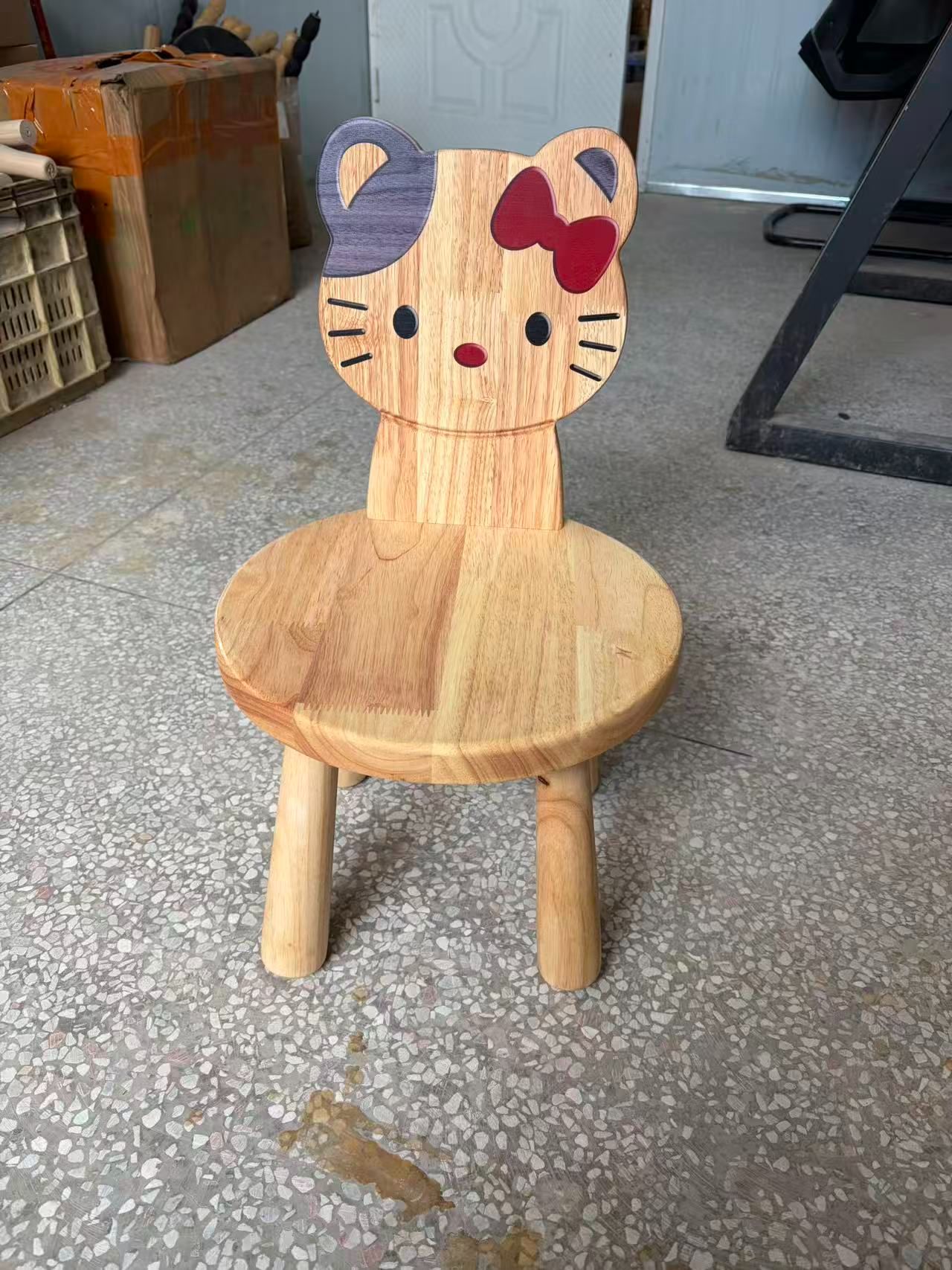 实木卡通靠背凳-猫